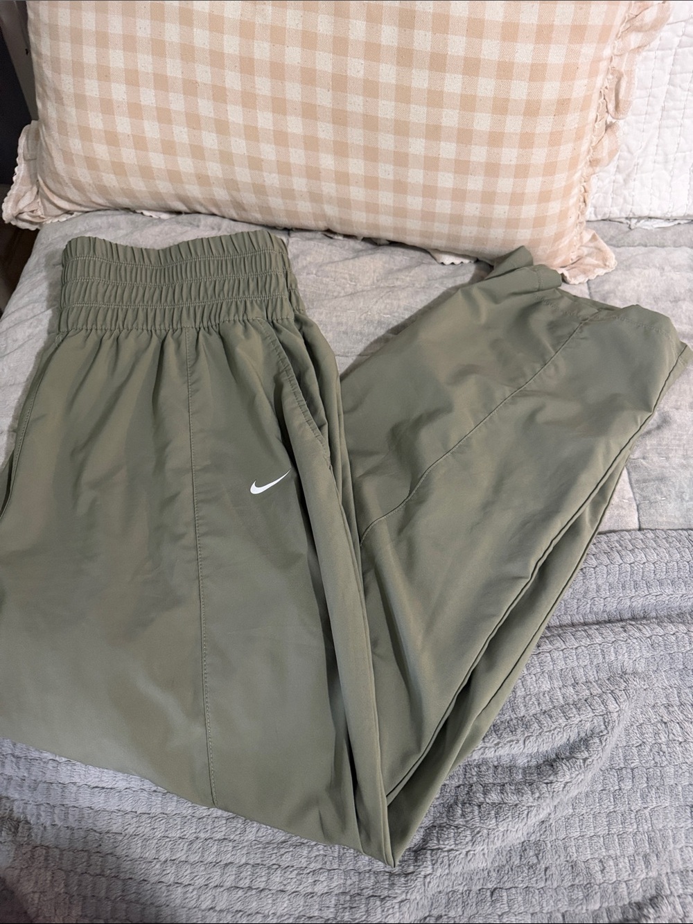 Nike Olive Green Track Jogger Pants with White Swoosh